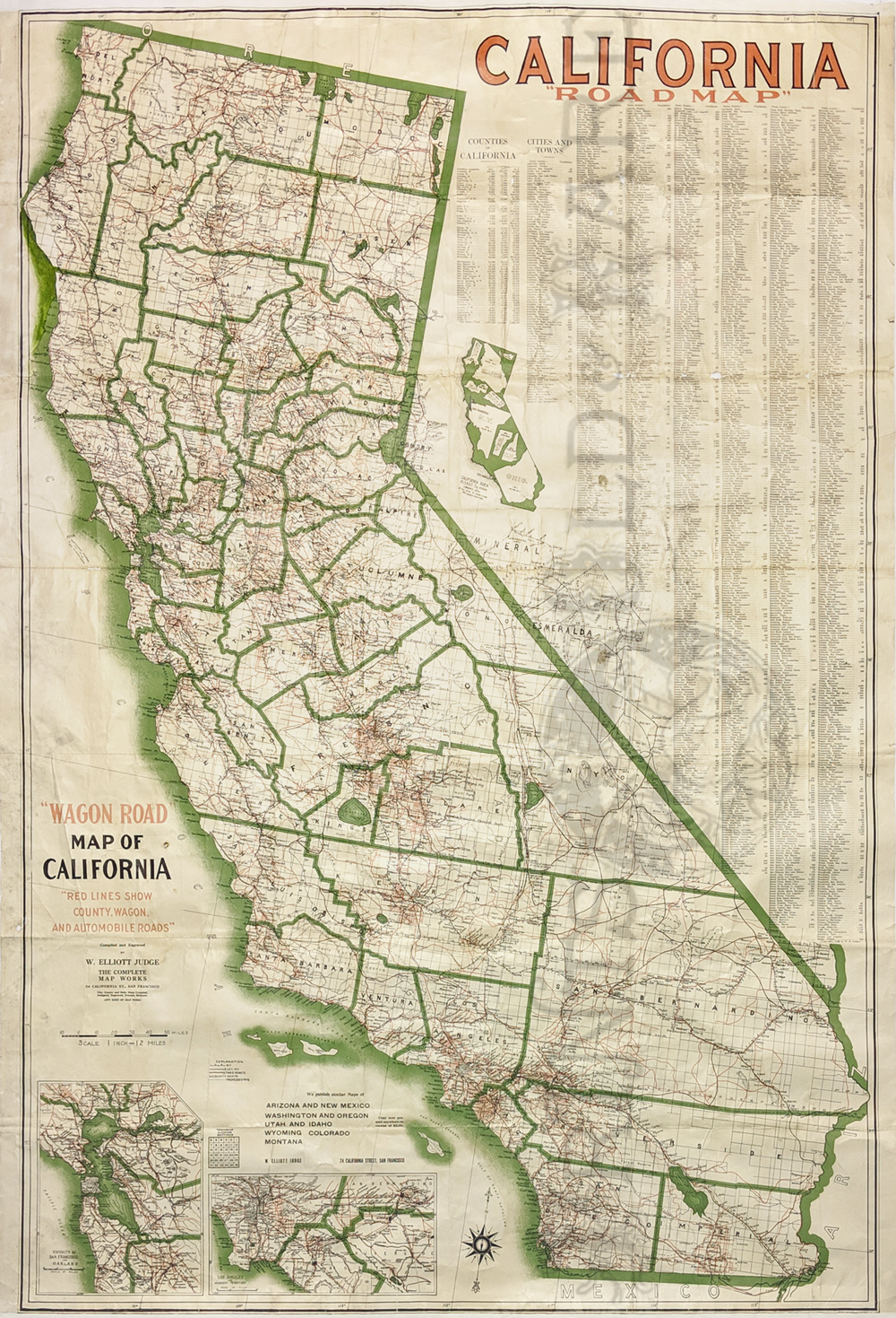 1920 Map Panoramic view Central and Northern California Automobile Routes Poster