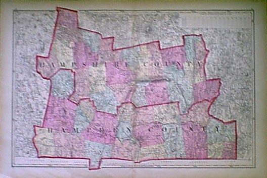 map of connecticut towns and counties. This large, old map covers