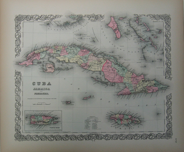 Map Of Cuba And Florida. hand-colored map of Cuba,