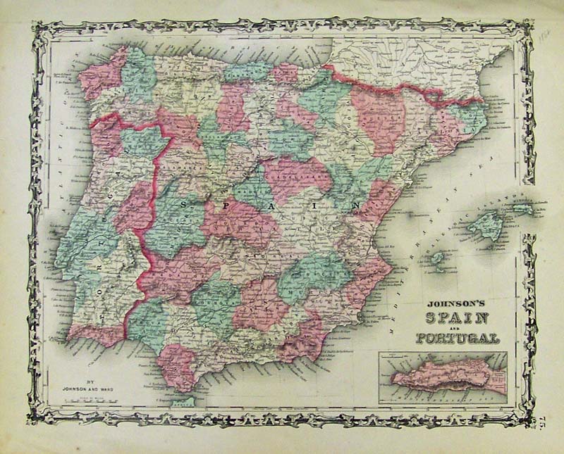 Large A1 Iberia Spain Portugal Majorca Menorca Ibiza Old Spanish Antique NEW Map 