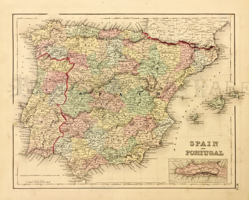 MAP ANTIQUE ORTELIUS 1584 IBERIA SPAIN PORTUGAL REPLICA POSTER PRINT PAM1159