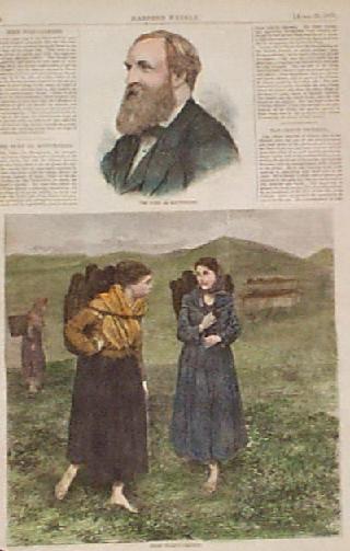 209ire 1870 Irish Women Carrying Peat Hand colored engraving from Harper 39s