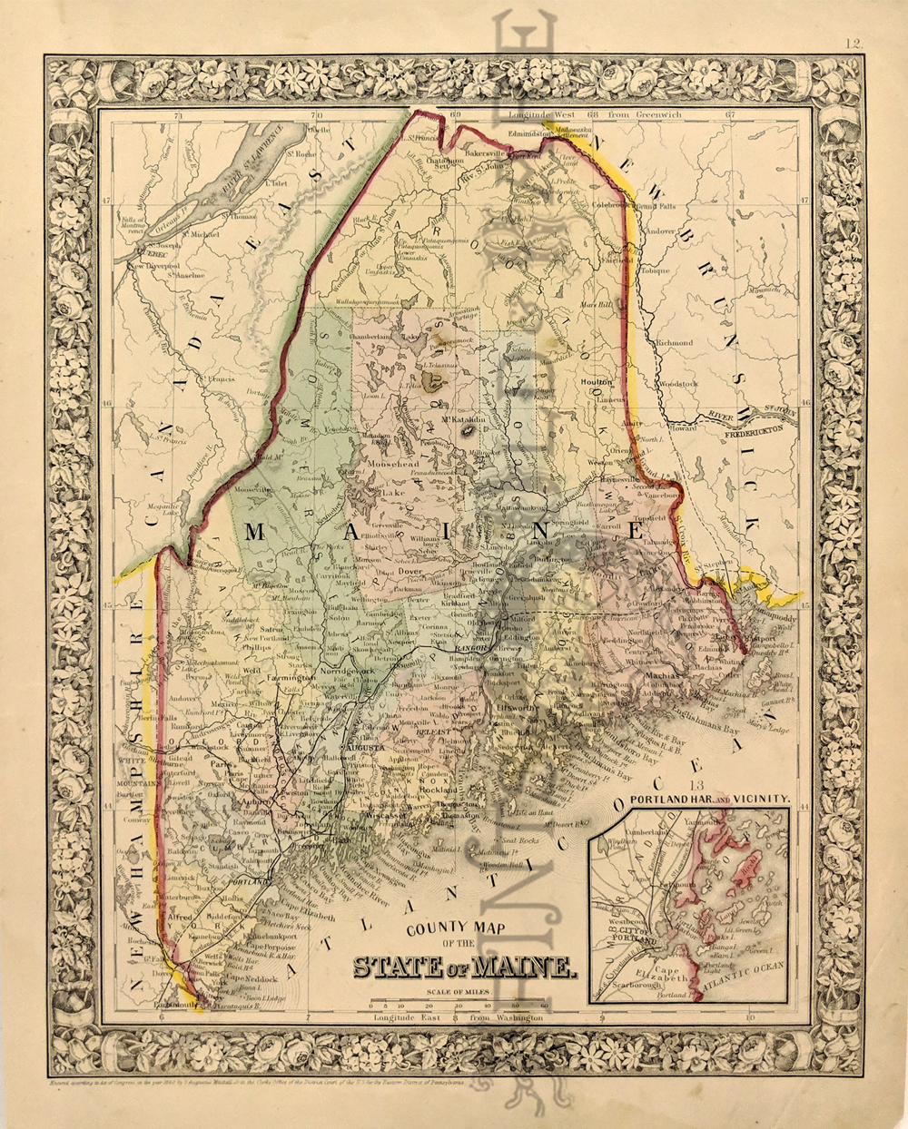 Maine Antique Vintage Pictorial Map 