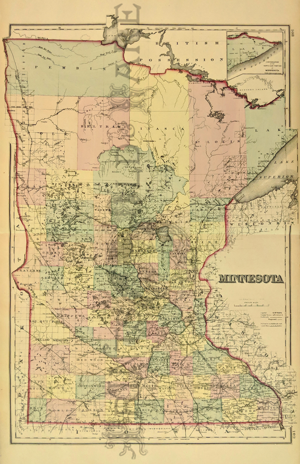 MINNESOTA VINTAGE MAP Minnes Minnesota Print Vintage Map of Minnesota State