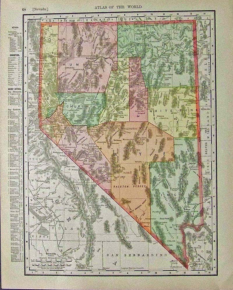 Antique Nevada Mini Map 1887