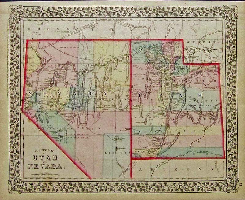 Antique Nevada Mini Map 1887