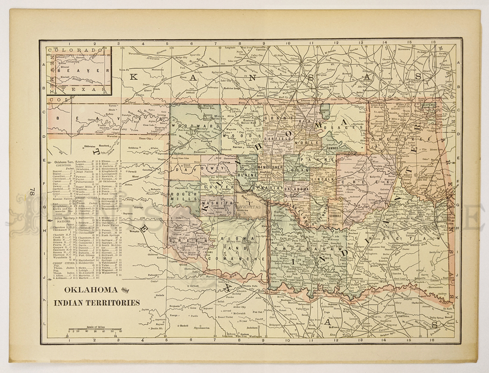 1872 Indian Territory ~ Oklahoma Map Print 16" x 20" 