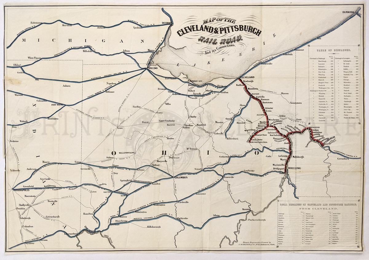 1877 OHIO RAILROAD MAP Chillicothe Cardington Piqua Holland Old History RARE BIG 