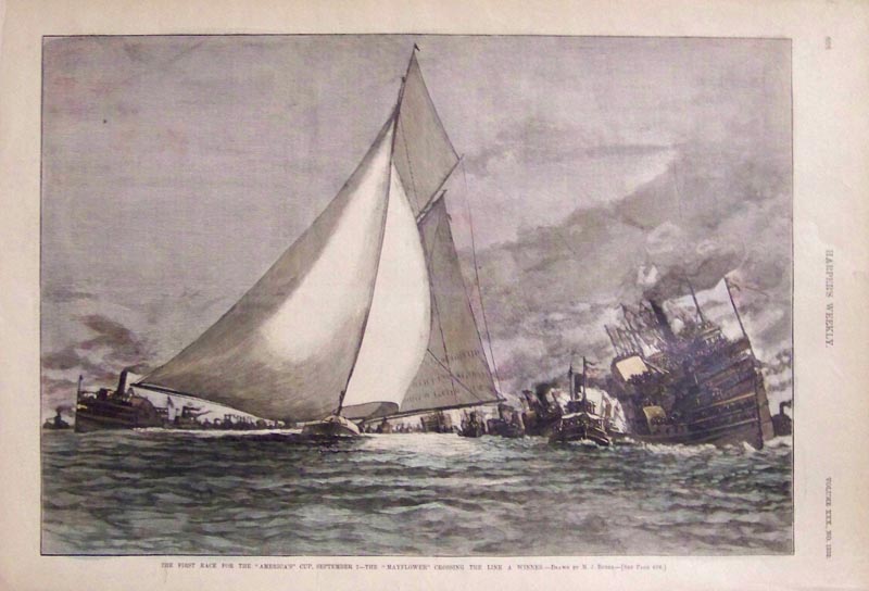  AmericaS Cup 1887 NThe First DayS Race For The AmericaS Cup -  The Volunteer Running In From Sandy Hook Line Engraving From A Contemporary  American Newspaper Poster Print by (24 x