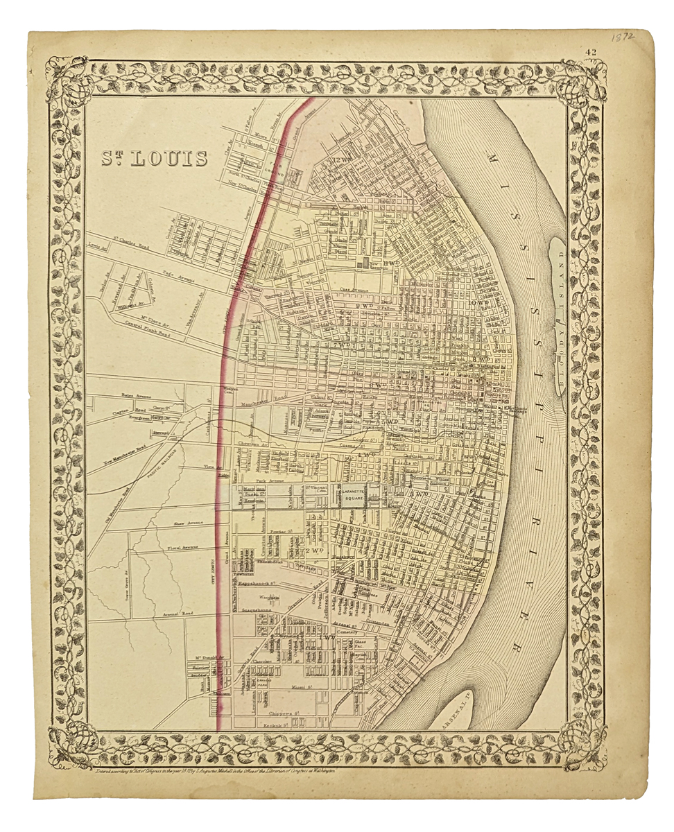 1899 Rand McNally St Louis Map St Joseph MO Map Original Antique Map Vintage Pink Wall Art Genealogy Research