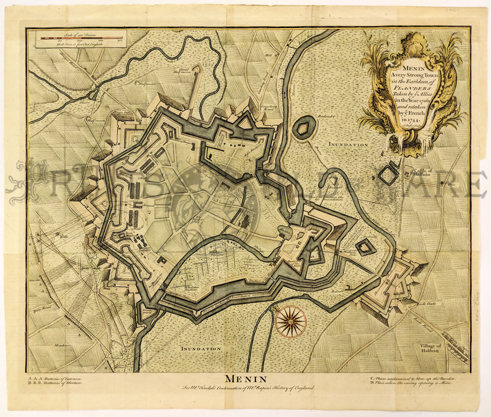 1747 Map: City of Menin, Belgium